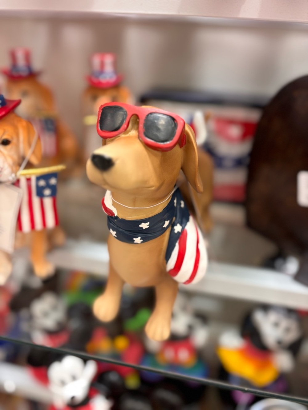 Patriotic dachshund Figurine with Red Sunglasses